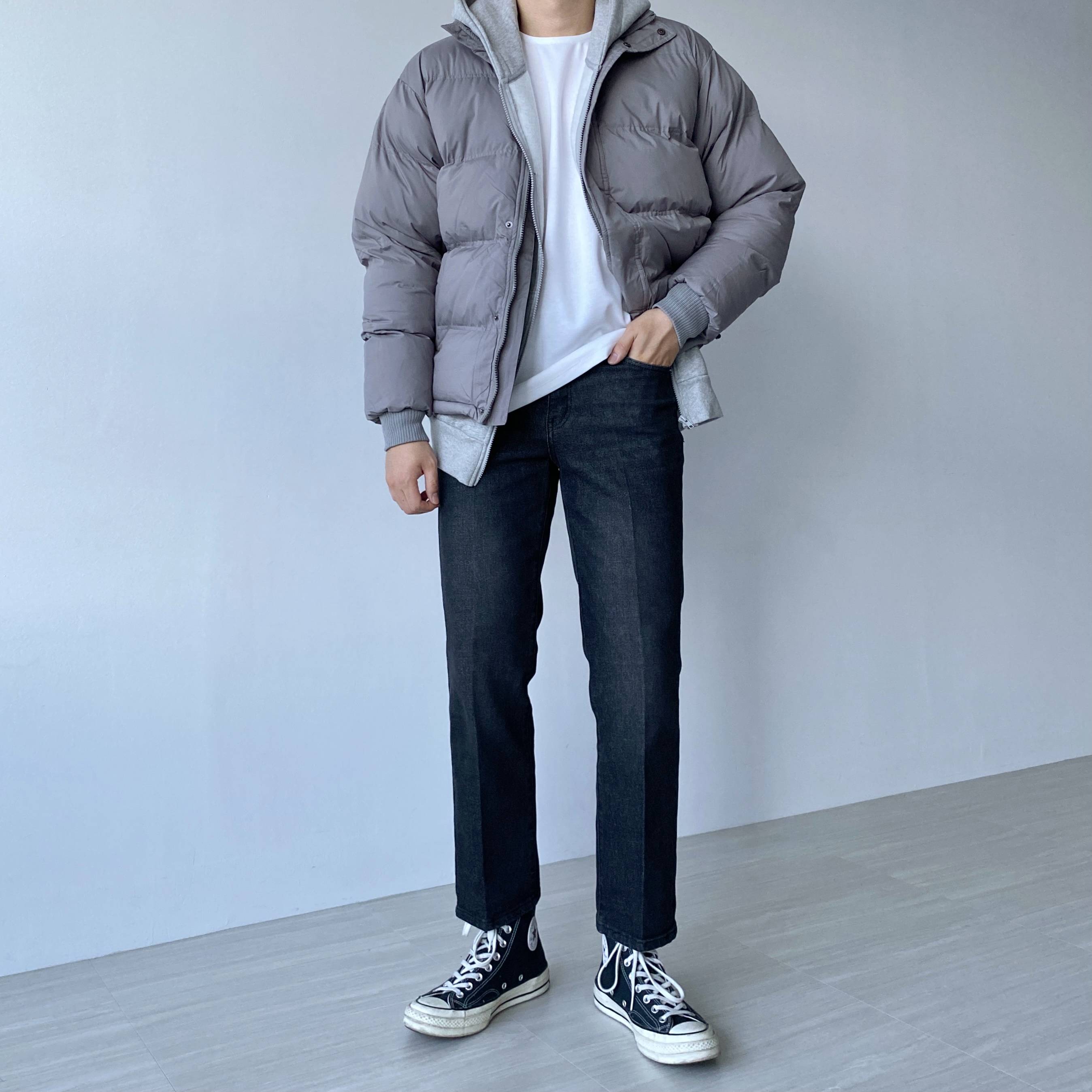 데일리 헤비 숏패딩 5color 하이넥 스트링 패딩 베이지 그레이 이미지 3