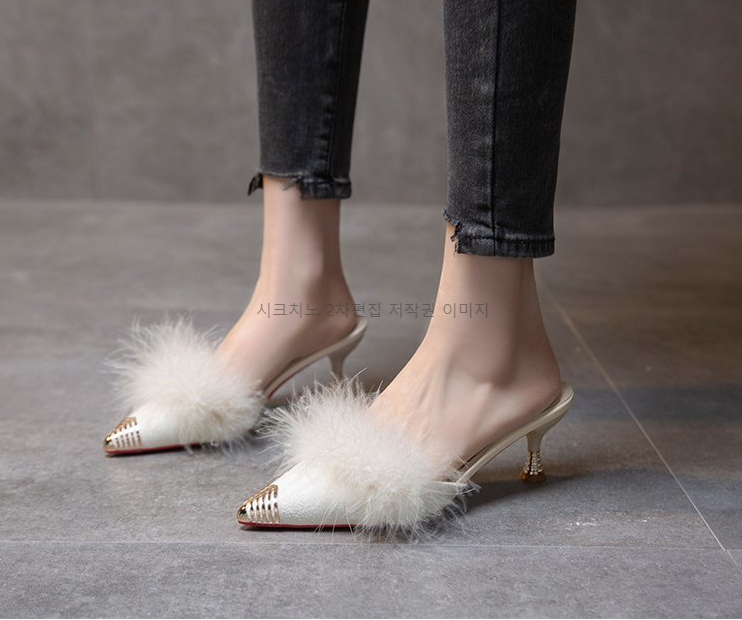 215-250 로피체 6,9cm 스웨이드 퍼 뮬 구두 힐 3color 상세 이미지 3