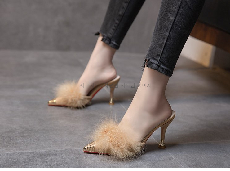 215-250 로피체 6,9cm 스웨이드 퍼 뮬 구두 힐 3color 상세 이미지 13