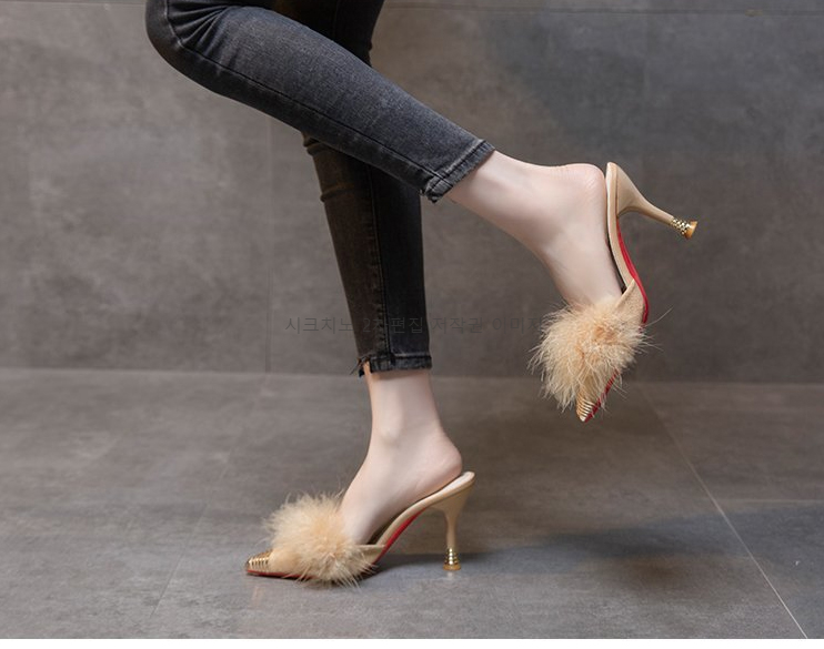 215-250 로피체 6,9cm 스웨이드 퍼 뮬 구두 힐 3color 상세 이미지 12