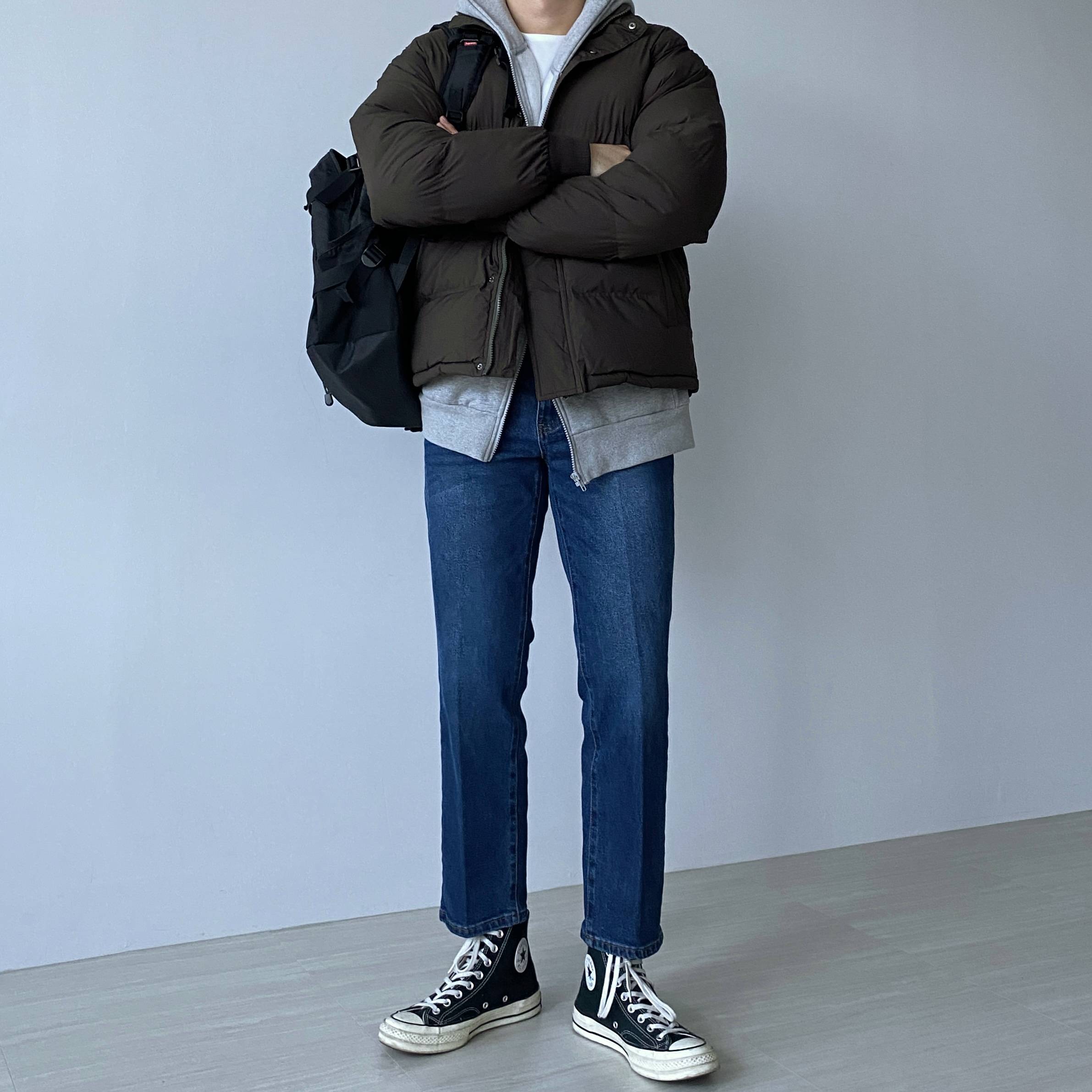 데일리 헤비 숏패딩 5color 하이넥 스트링 패딩 베이지 그레이 이미지 2