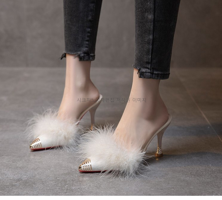 215-250 로피체 6,9cm 스웨이드 퍼 뮬 구두 힐 3color 상세 이미지 7