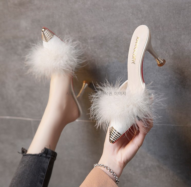 215-250 로피체 6,9cm 스웨이드 퍼 뮬 구두 힐 3color 상세 이미지 8