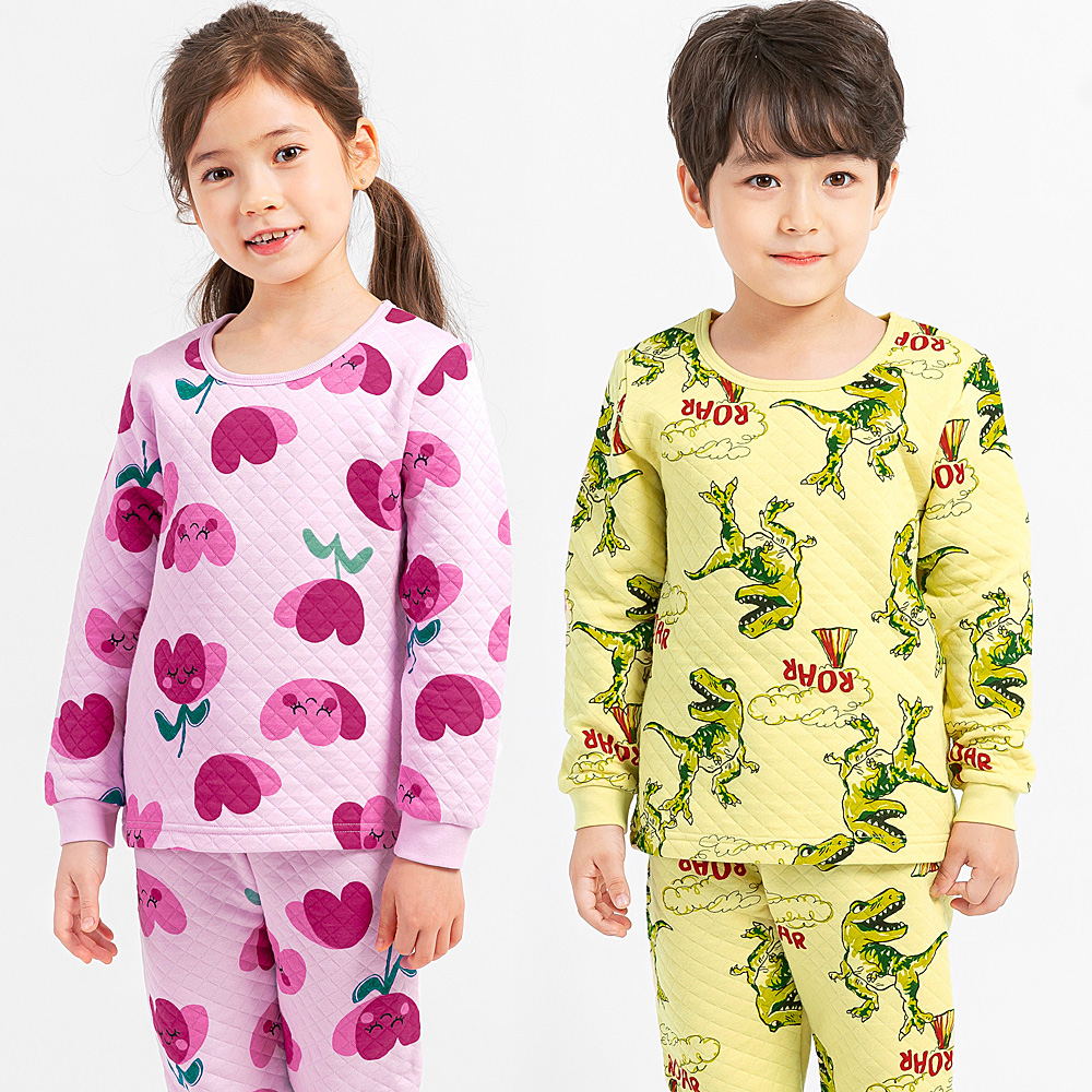 국산 유아동 겨울내의 아기 주니어 삼중지 누빔보온내복