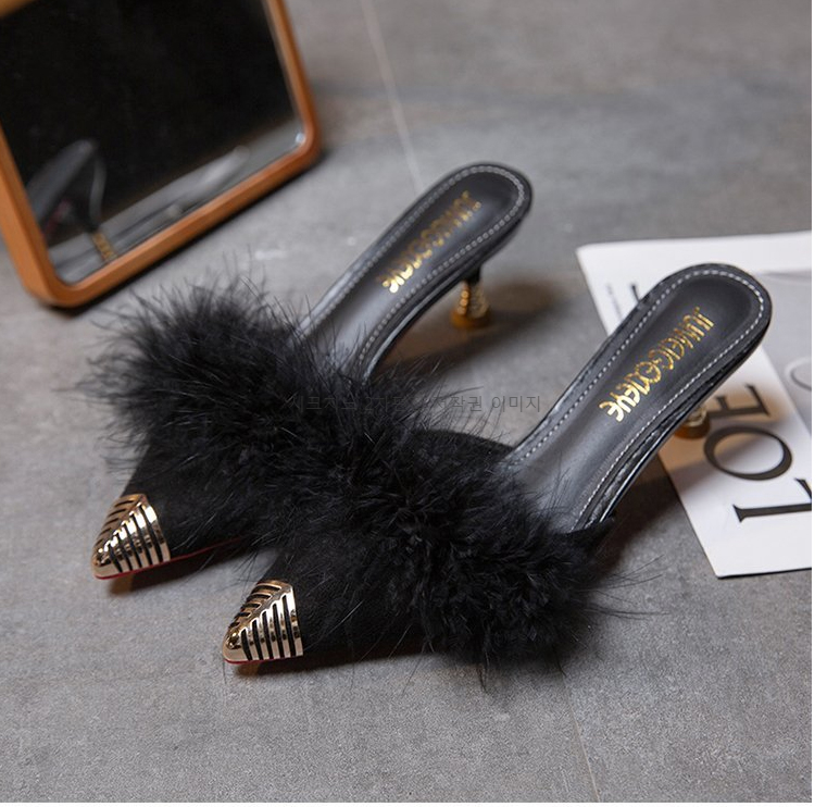 215-250 로피체 6,9cm 스웨이드 퍼 뮬 구두 힐 3color 상세 이미지 18