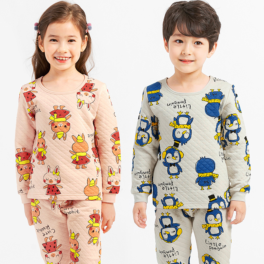 국산 유아동 겨울내의 아기 주니어 삼중지 누빔보온내복