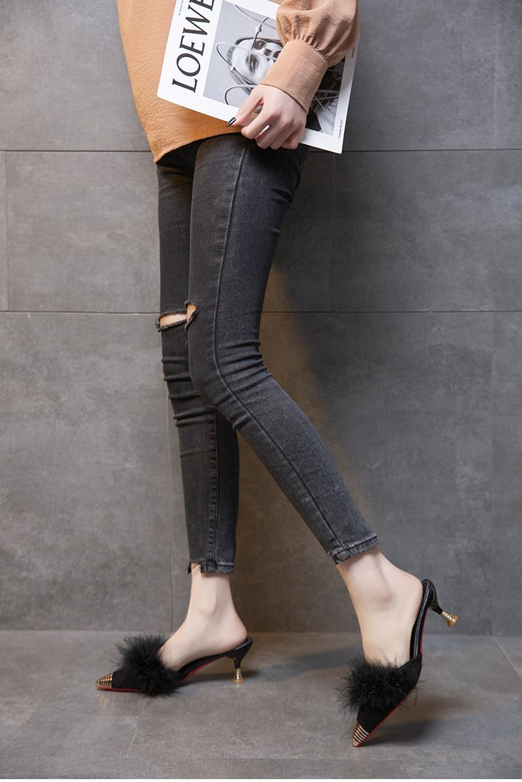 215-250 로피체 6,9cm 스웨이드 퍼 뮬 구두 힐 3color 상세 이미지 17