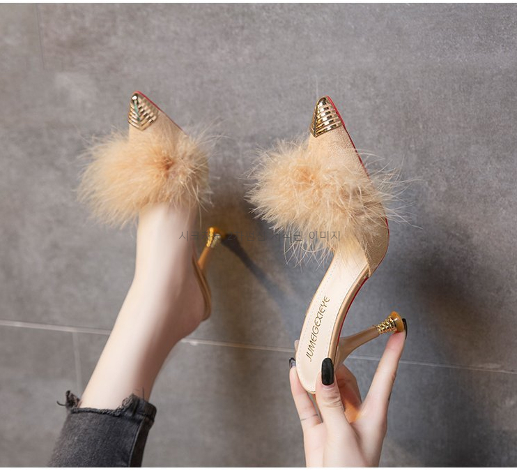 215-250 로피체 6,9cm 스웨이드 퍼 뮬 구두 힐 3color 상세 이미지 14