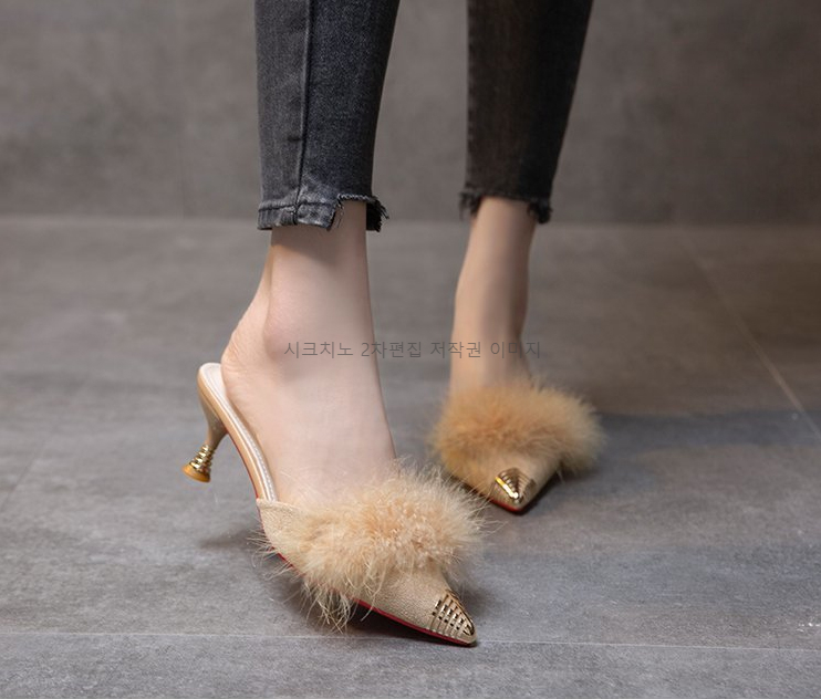 215-250 로피체 6,9cm 스웨이드 퍼 뮬 구두 힐 3color 상세 이미지 10