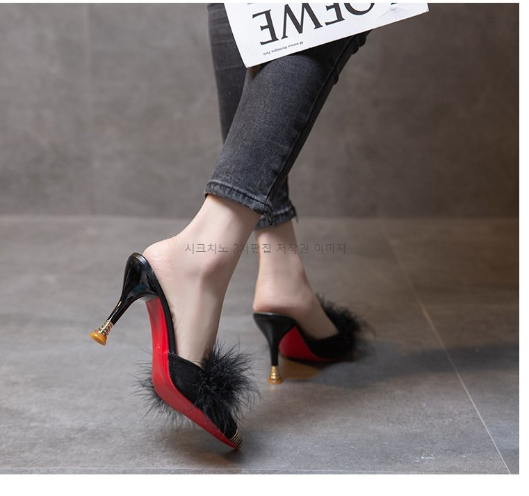 215-250 로피체 6,9cm 스웨이드 퍼 뮬 구두 힐 3color 상세 이미지 21