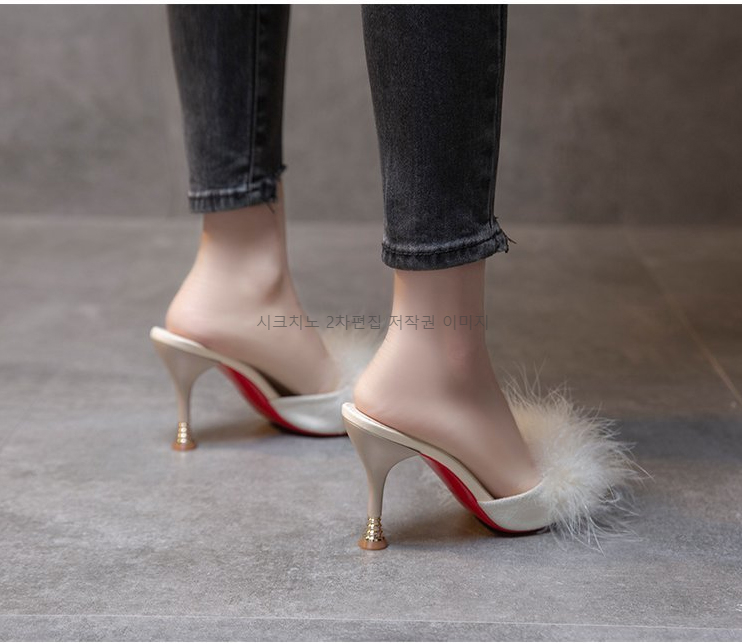 215-250 로피체 6,9cm 스웨이드 퍼 뮬 구두 힐 3color 상세 이미지 6