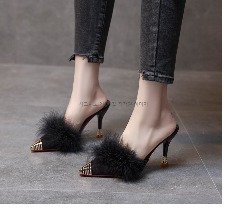 215-250 로피체 6,9cm 스웨이드 퍼 뮬 구두 힐 3color 상세 이미지 22
