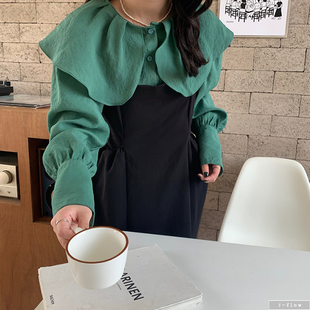 연꽃 빅카라 실키 블라우스 3color 가을 겨울 레이어드 로맨틱 금장 롱소매 제이플로우 - 상세 이미지 3