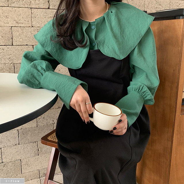 연꽃 빅카라 실키 블라우스 3color 가을 겨울 레이어드 로맨틱 금장 롱소매 제이플로우 이미지 6
