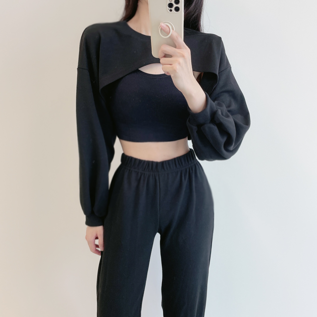 로라벨 댄싱 맨투맨 긴팔 커버업 필라테스복 요가복 상의 크롭 티셔츠 탑 여자 운동복 - 메인 이미지