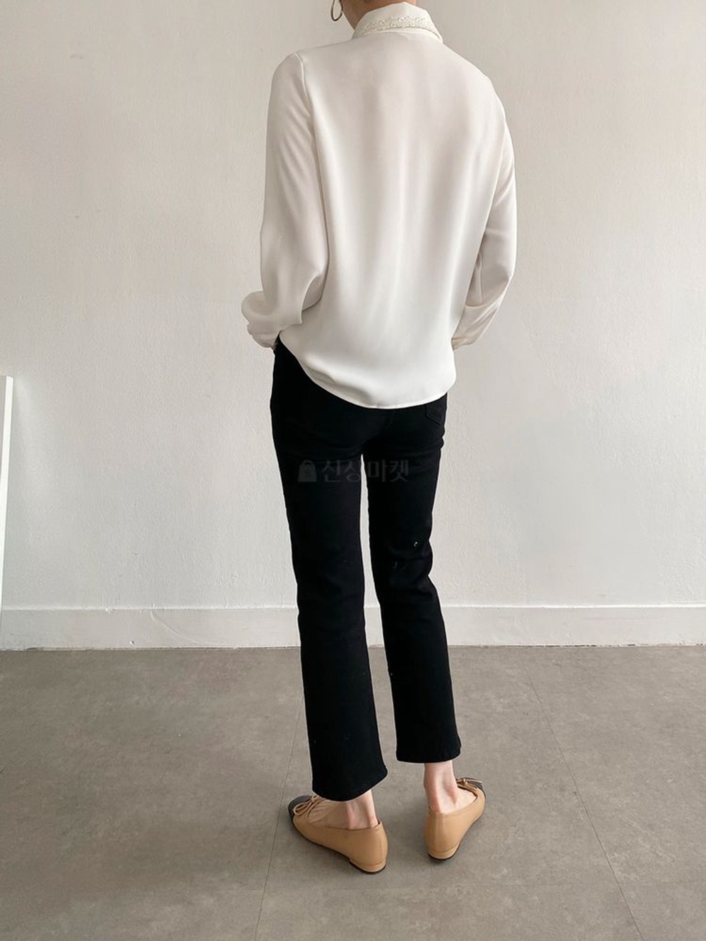 여성 쉬폰 레이스 카라 블라우스 하객룩 정장 이미지 6