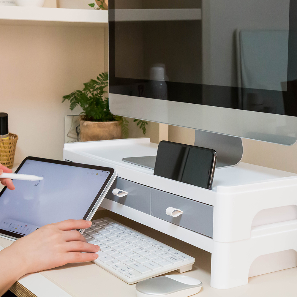 레토 서랍형 듀얼 모니터 받침대 스탠드 2단 LMS-DT08