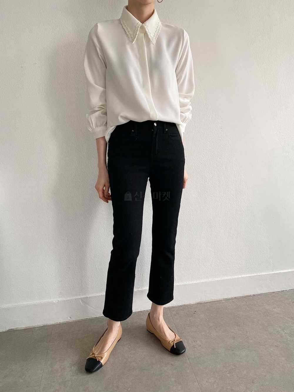 여성 쉬폰 레이스 카라 블라우스 하객룩 정장 - 상세 이미지 2