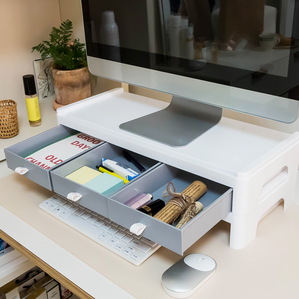 레토 서랍형 듀얼 모니터 받침대 스탠드 2단 LMS-DT08