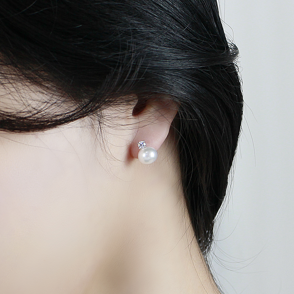 1부 다이아 진주 귀걸이 랩 아코야 8미리 천연 해수 여자 친구 생일 기념일 선물