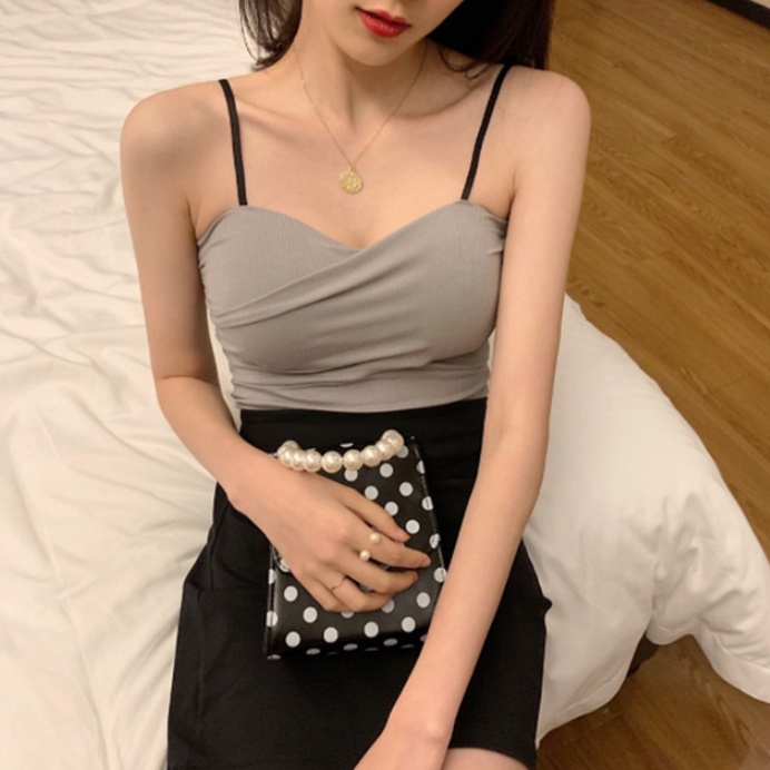 캡 내장 시원한 여성 쿨링 노 브라 탑 티셔츠 여름 패드 나시 - 메인 이미지