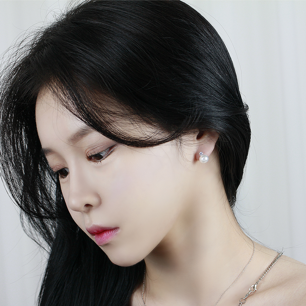 1부 다이아 진주 귀걸이 랩 아코야 8미리 천연 해수 여자 친구 생일 기념일 선물