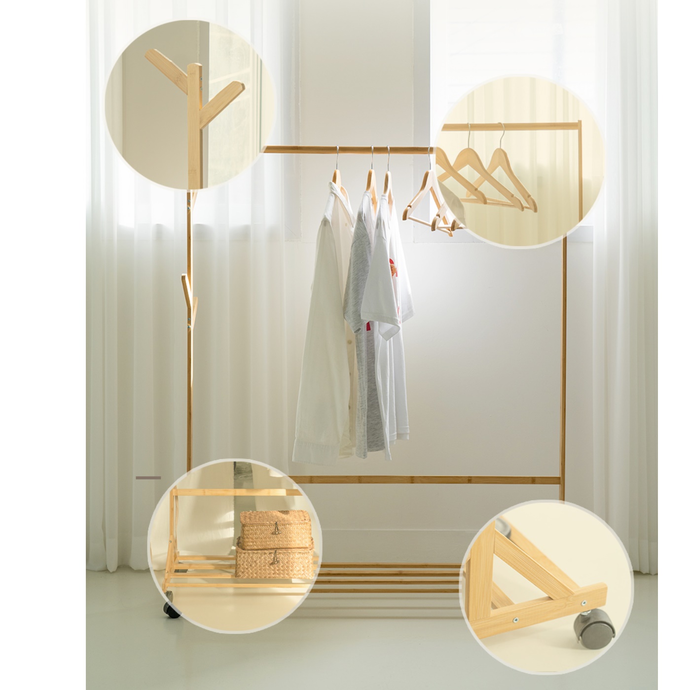 소형 행거 원목 트롤리 행거 좁은 자취방 일자 작은 행거