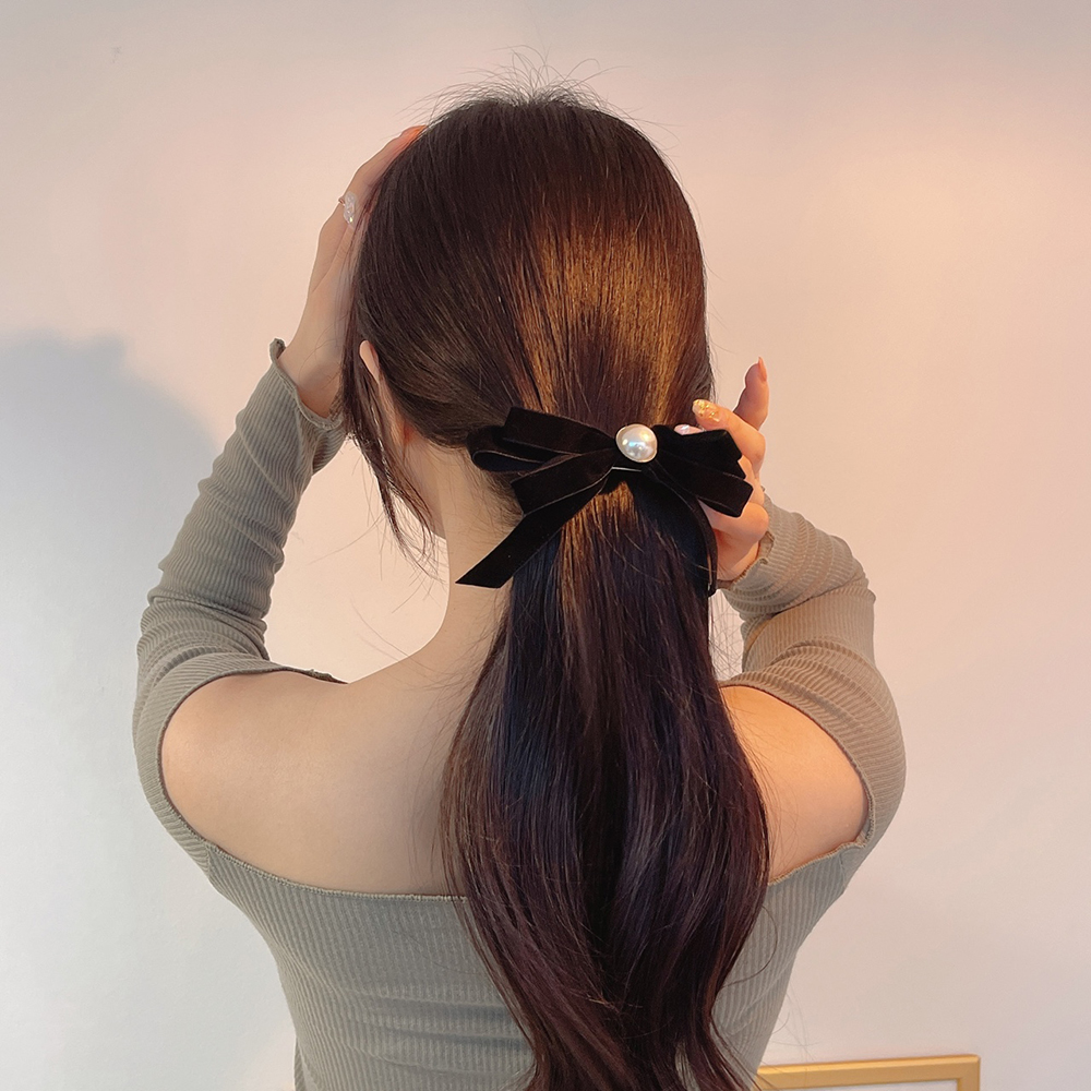 수입벨벳진주 리본헤어핀 블랙리본핀 이미지 7