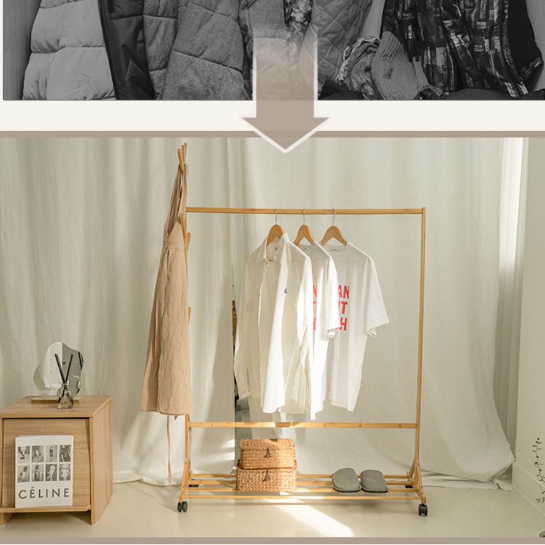 소형 행거 원목 트롤리 행거 좁은 자취방 일자 작은 행거