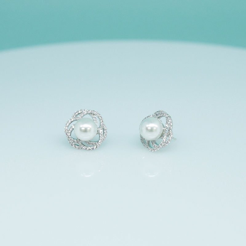 까멜리아 마드리드펄 진주 큐빅 귀걸이 Earrings - 상세 이미지 3