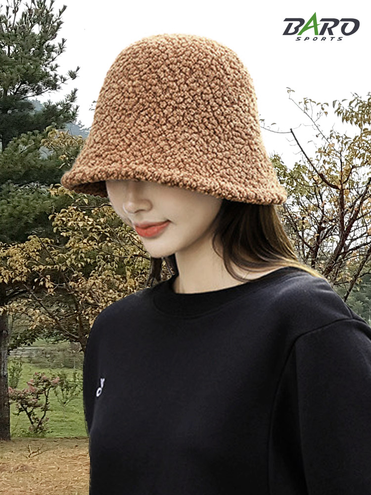 여성 골프모자 팝콘 뽀글이 양털 골프버킷햇 겨울 벙거지 양모 방한 모자