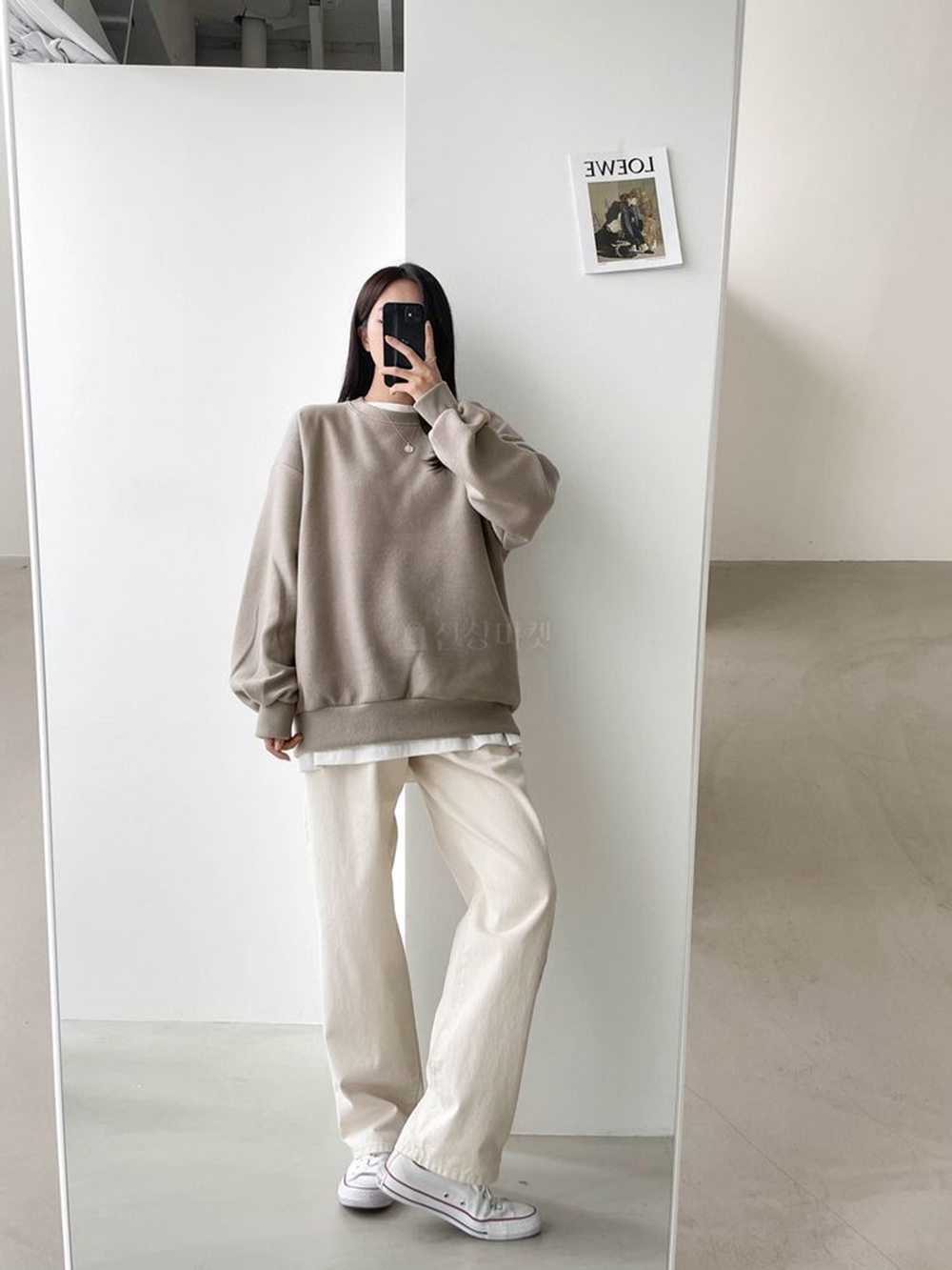 기모 여성 겨울 무지 오버핏 박스 맨투맨 기본 티셔츠 데일리룩 이미지 2