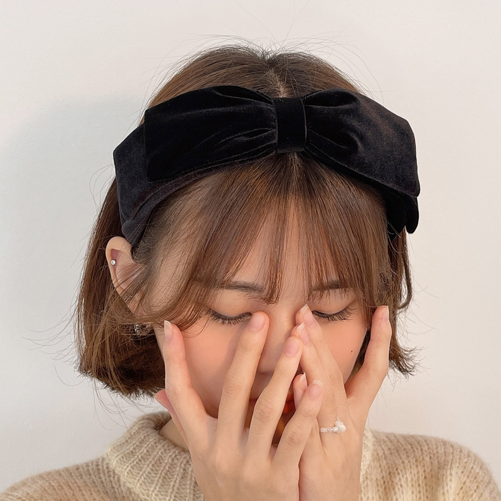 벨벳리본머리띠 블랙헤어밴드 반다나 넓은머리띠 - 상품 이미지