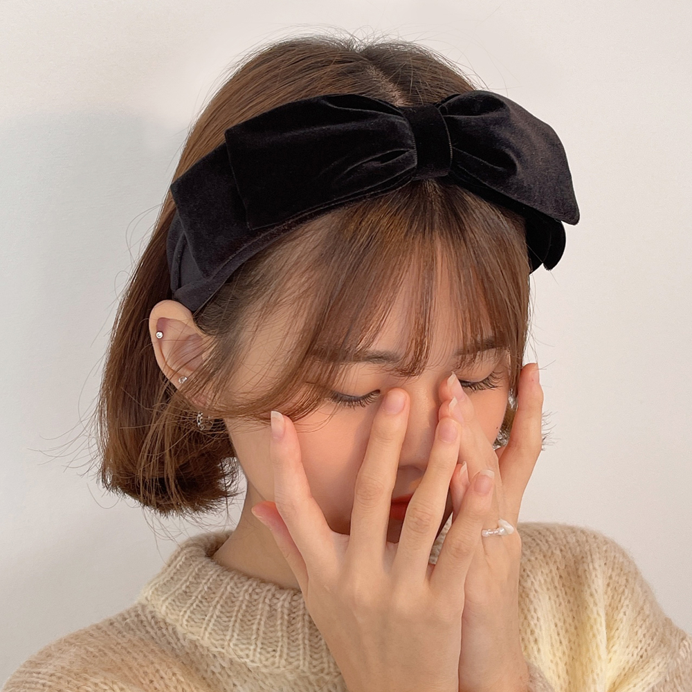 벨벳리본머리띠 블랙헤어밴드 반다나 넓은머리띠 - 상세 이미지 2