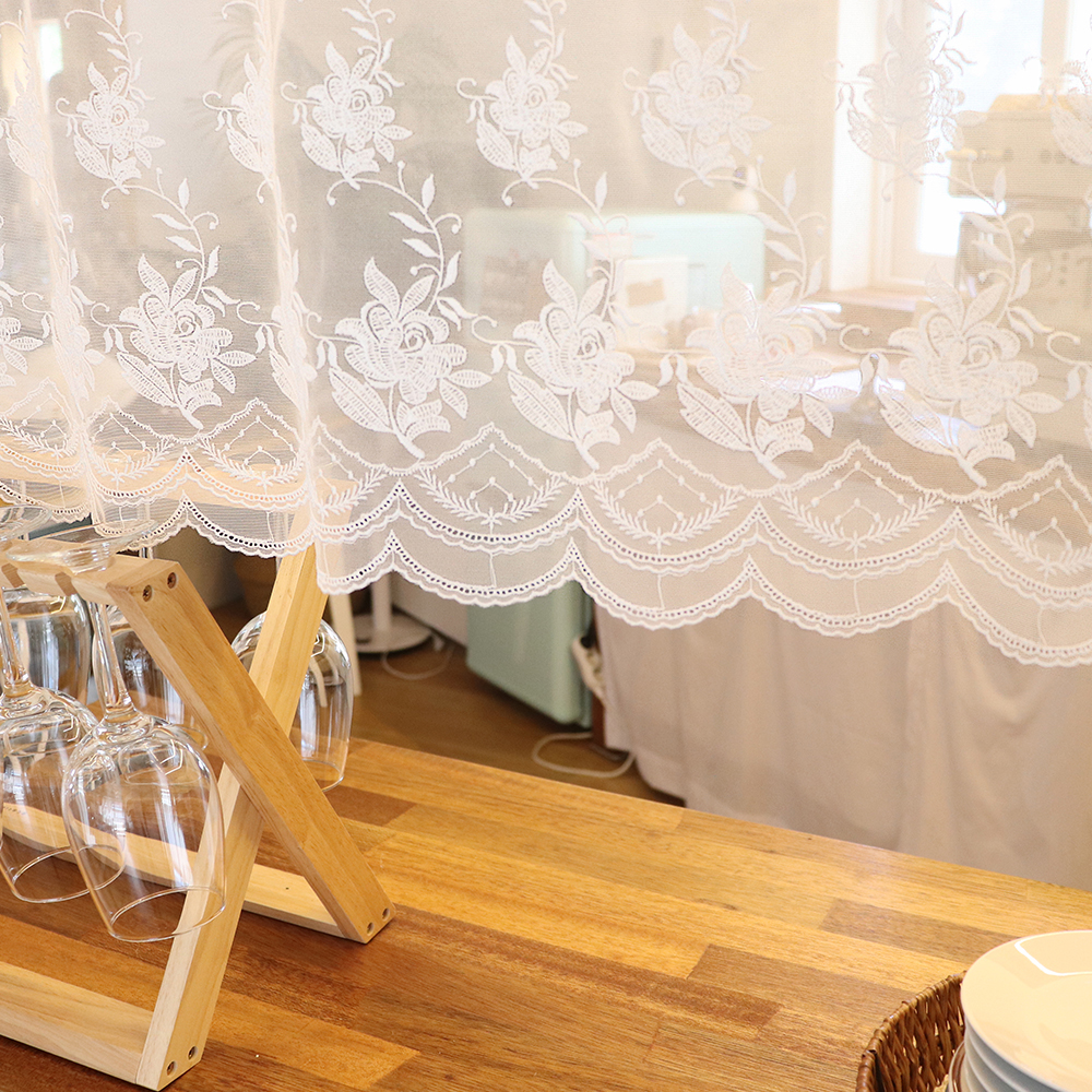 바란스 커튼 주방 식당 창문 선반 수납장 미니 가리개 가림막 레이스 커튼 로즈마리 M