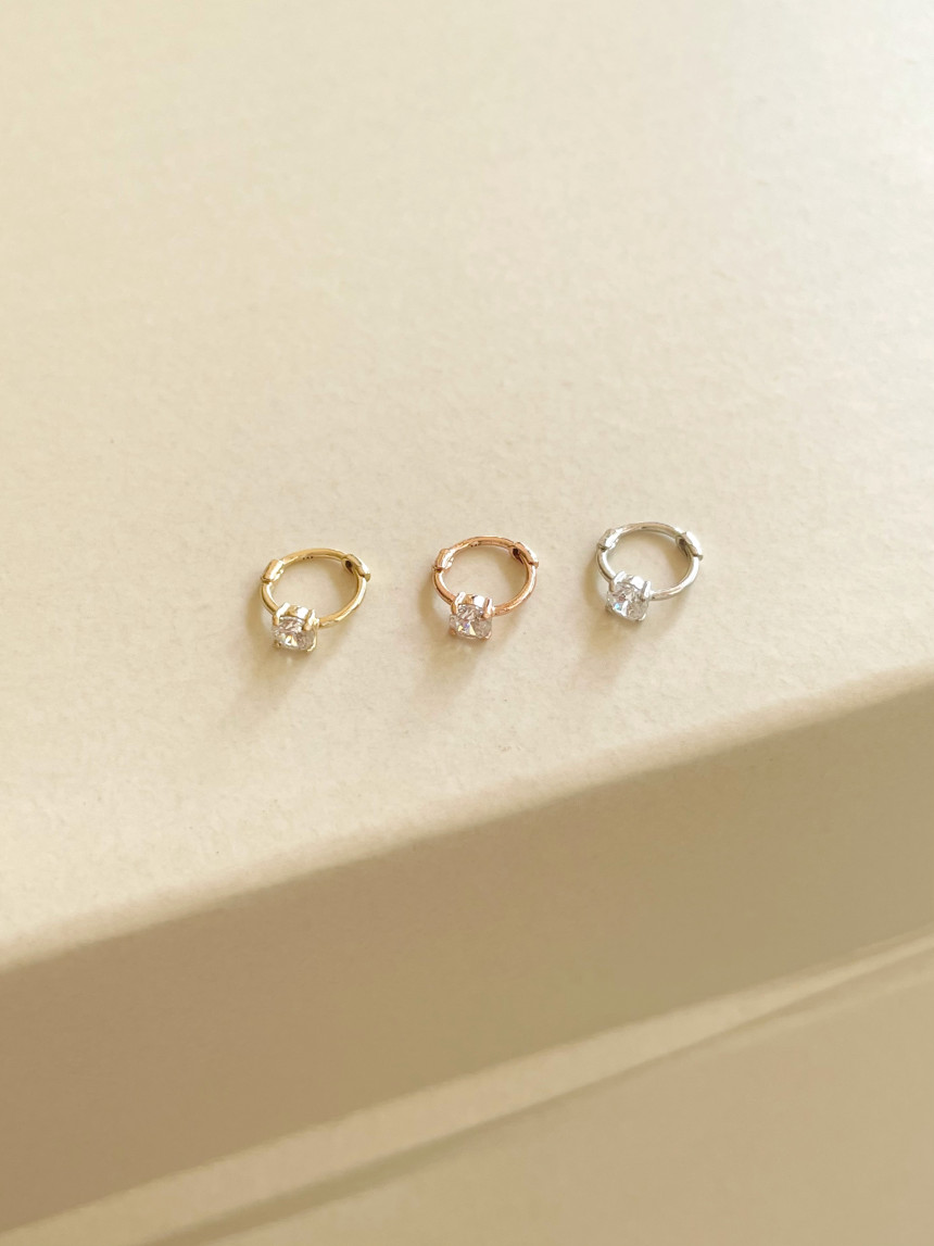 韓國食品-[Leang] 14k Basic Cubic Mini One-Touch Ring Earrings/ 6 mm Ear wheel ring piercing