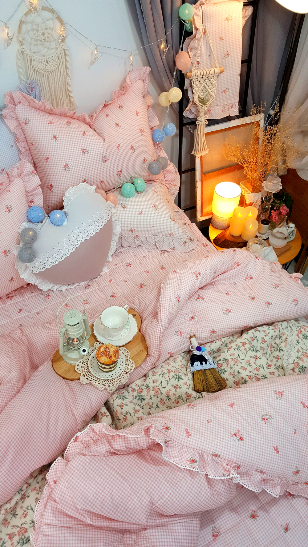 오월 꽃 체크무늬 겨울 차렵이불 세트 슈퍼싱글 퀸사이즈