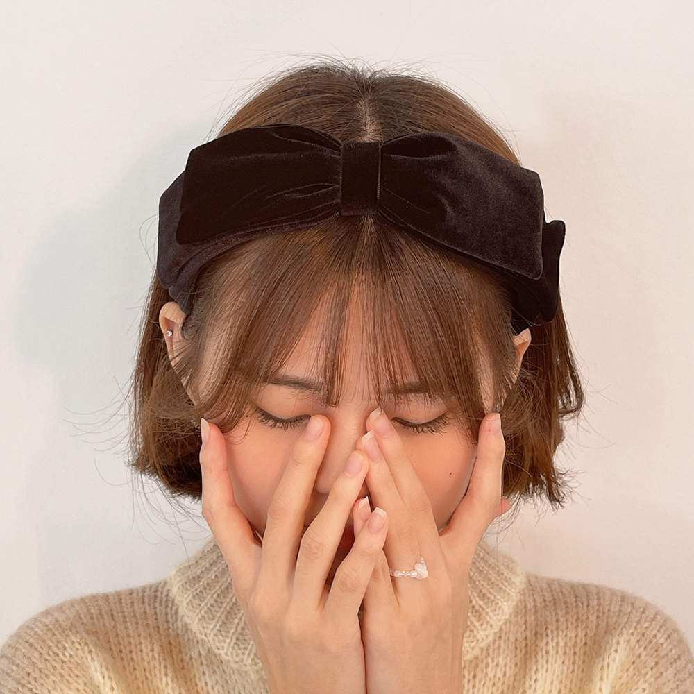 벨벳리본머리띠 블랙헤어밴드 반다나 넓은머리띠 - 상세 이미지 3