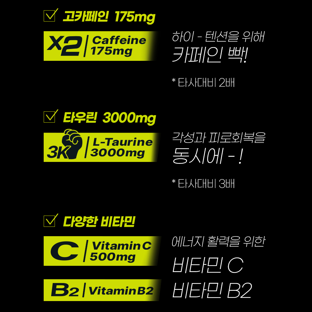 빡텐션 에너지드링크 천연 고카페인 부스터 타우린 비타민 3,700mg x 84개(6box) - 상세 이미지 5