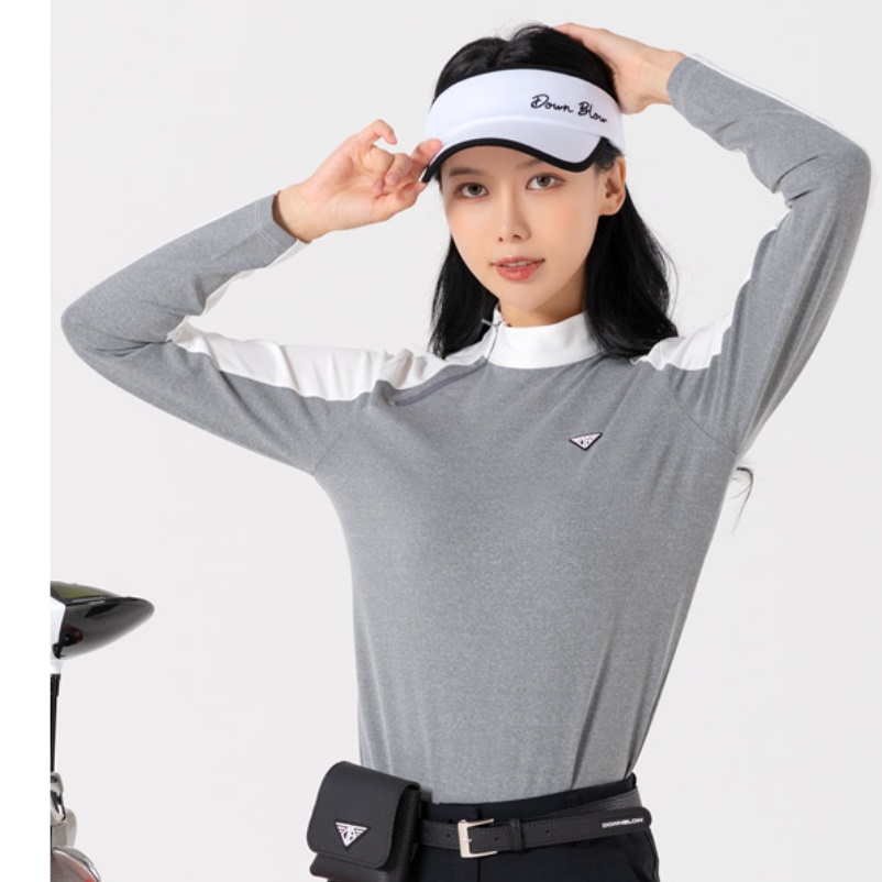 여성 골프 티 셔츠 여자 골프복 폴라 집업 긴팔 티 20 30 40 50 대 젊은 웨어 그레이 - 메인 이미지