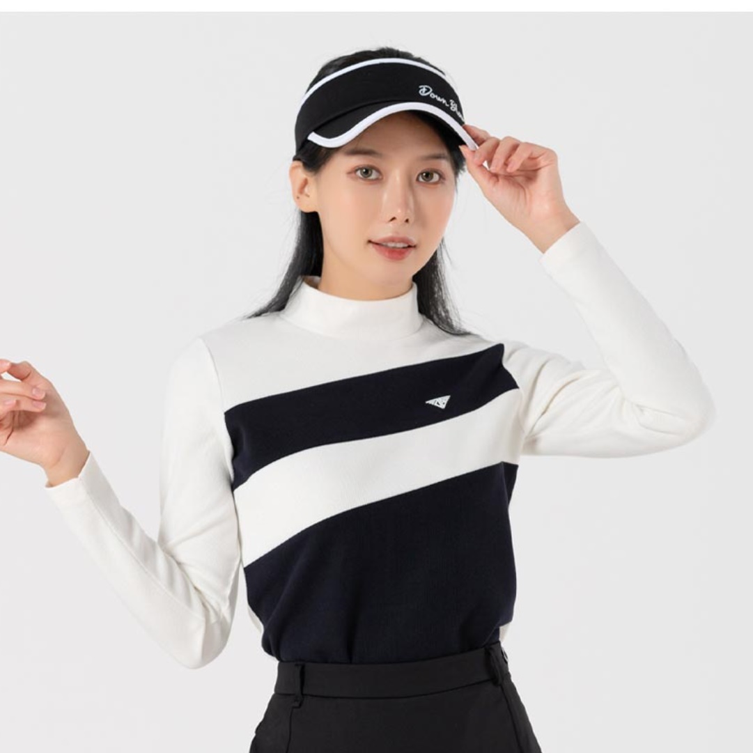 여성 골프 티 셔츠 여자 골프복 폴라 긴팔 티 20 30 40 50 대 젊은 웨어 반폴라 블랙 - 메인 이미지