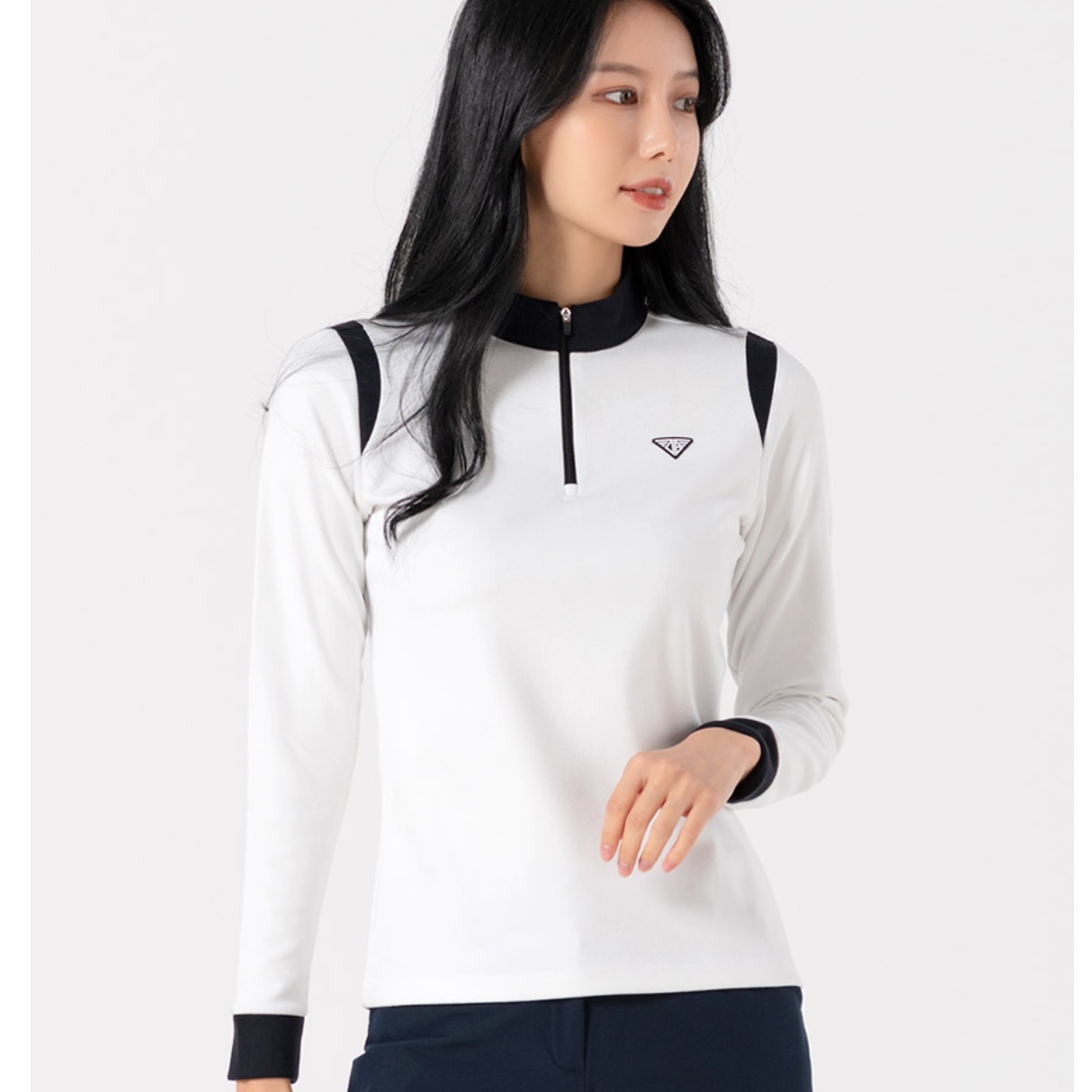 여성 골프 티 셔츠 화이트 여자 골프복 폴라 집업 긴팔 티 20 30 40 50 대 젊은 웨어 - 메인 이미지