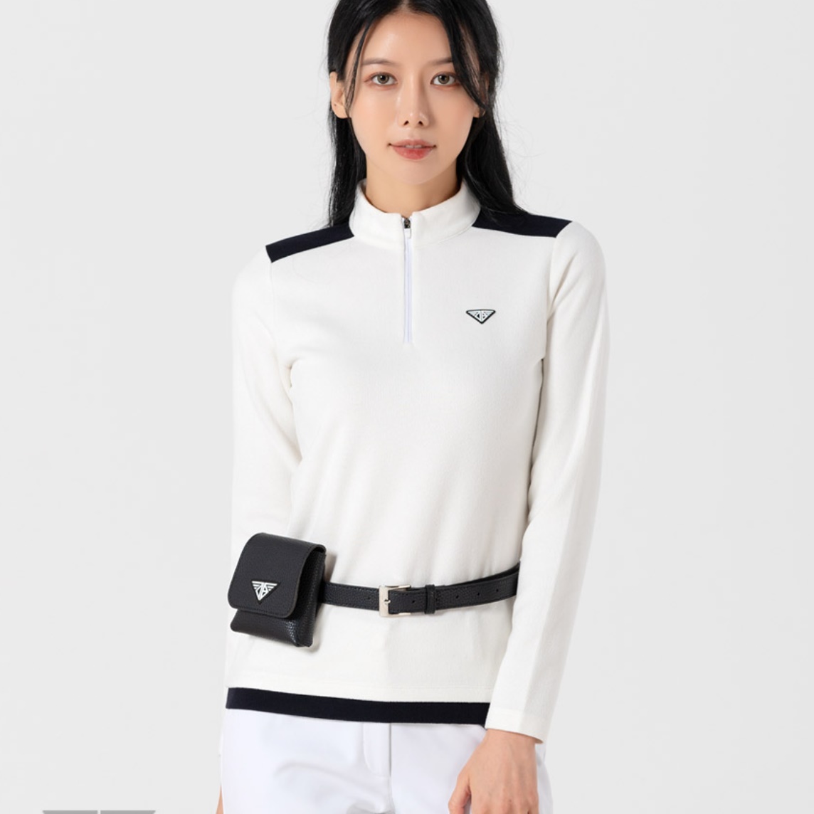 여성 골프 티 셔츠 여자 골프복 화이트 폴라 집업 긴팔 티 20 30 40 50 대 젊은 웨어 - 메인 이미지