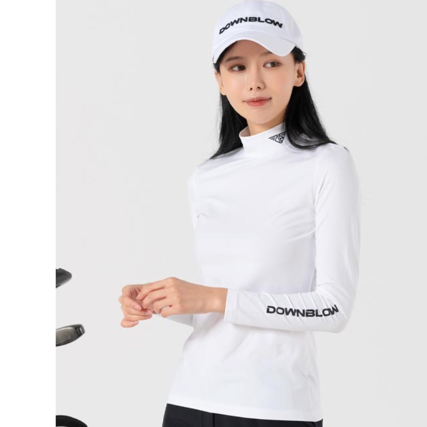 여성 골프 티 셔츠 여자 골프복 기모 폴라 긴팔 티 20 30 40 50 대 젊은 웨어 화이트 - 메인 이미지
