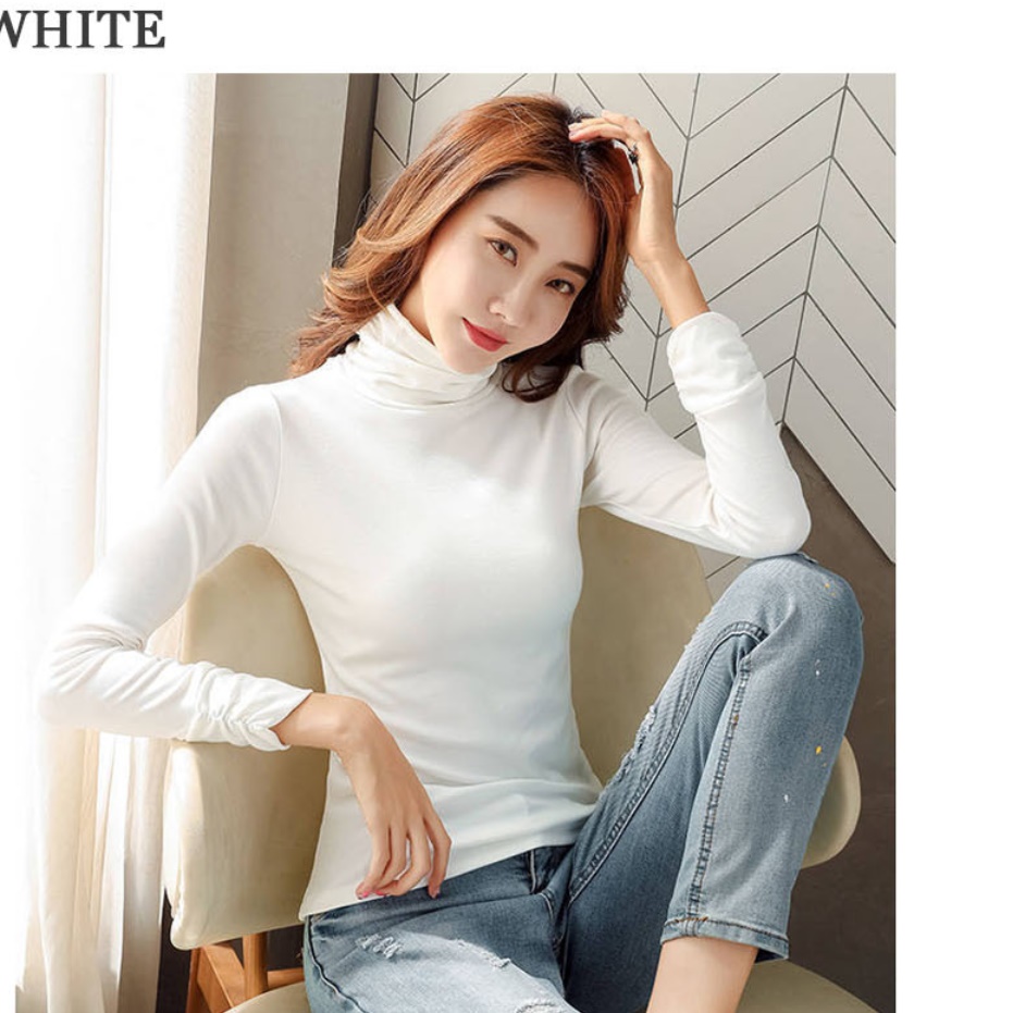 여성 기모 폴라 목티 여자 레이온 얇은 무지 면티 긴팔롱 티셔츠 핑크 브라운 블랙 화이트 - 상세 이미지 5