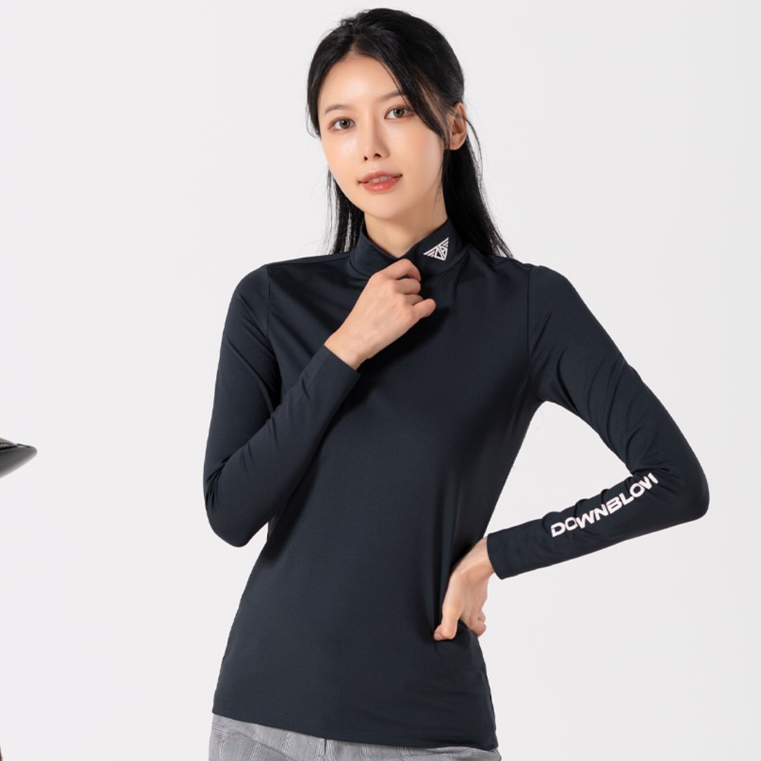 여성 골프 티 셔츠 여자 골프복 기모 폴라 긴팔 티 20 30 40 50 대 젊은 웨어 블랙 - 메인 이미지