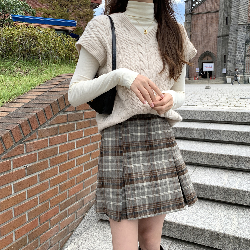 루즈핏 레이어드 울 브이넥 여자 베스트 케이블 꽈배기 니트 베스트 여성 니트조끼 봄 가을