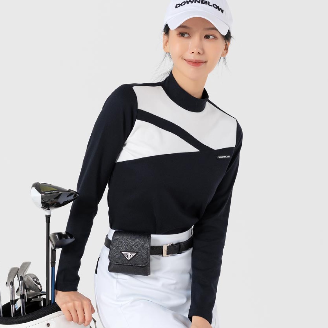 여성 골프 티 셔츠 여자 골프복 폴라 긴팔 티 웨어 20 30 40 50 대 젊은 반폴라 블랙 - 메인 이미지