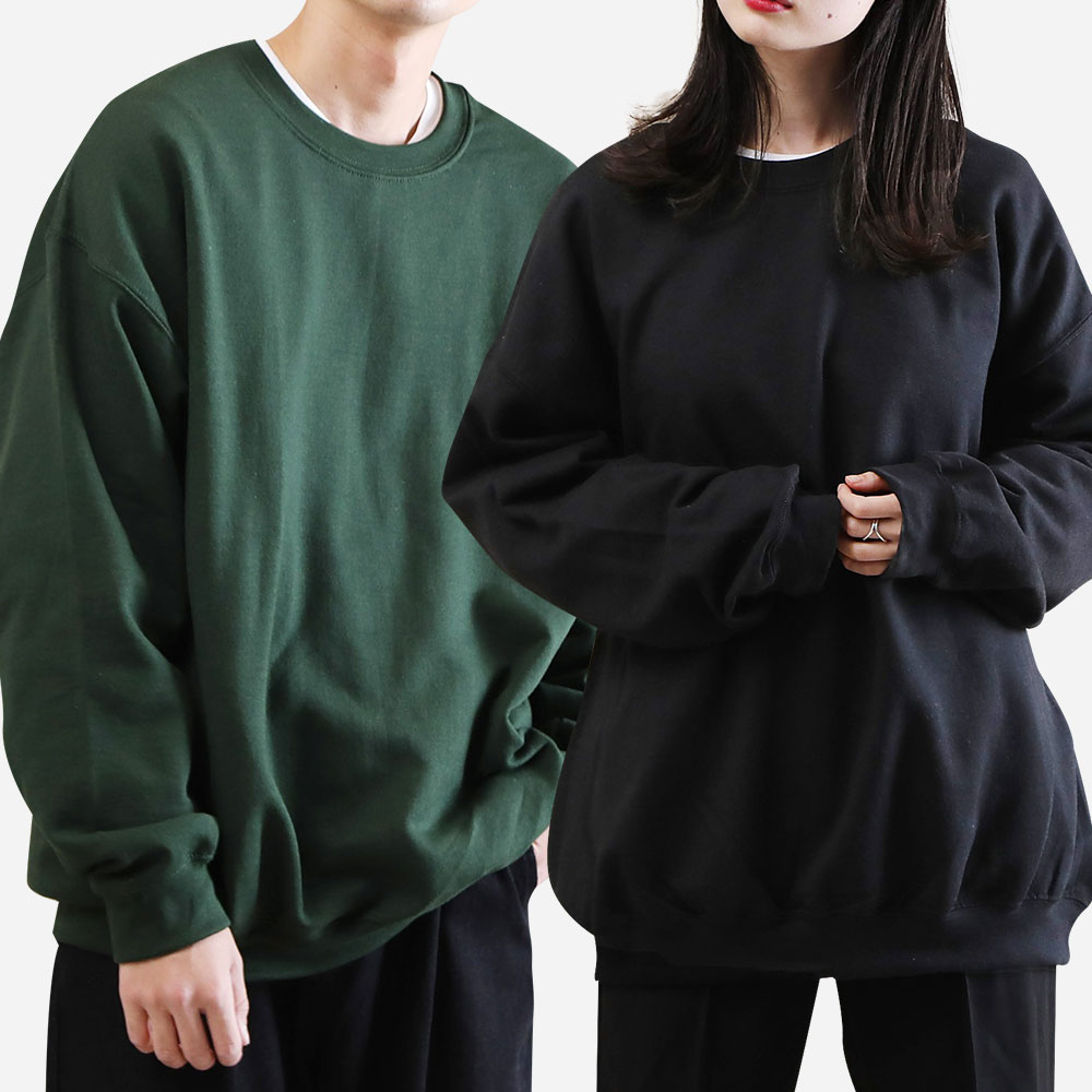 길단 빅사이즈 무지 기모 맨투맨 티셔츠 - 상품 이미지