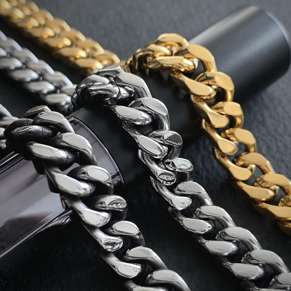 남자팔찌 글로시 써지컬스틸 골드 실버 다크 크롬 8mm 체인